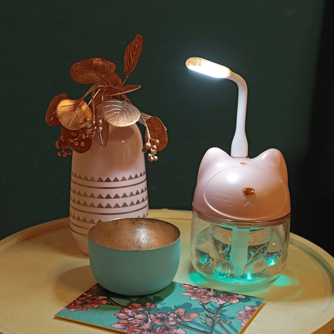 LED- Luftbefeuchter, Katze pink, RGB, USB-Kabel
