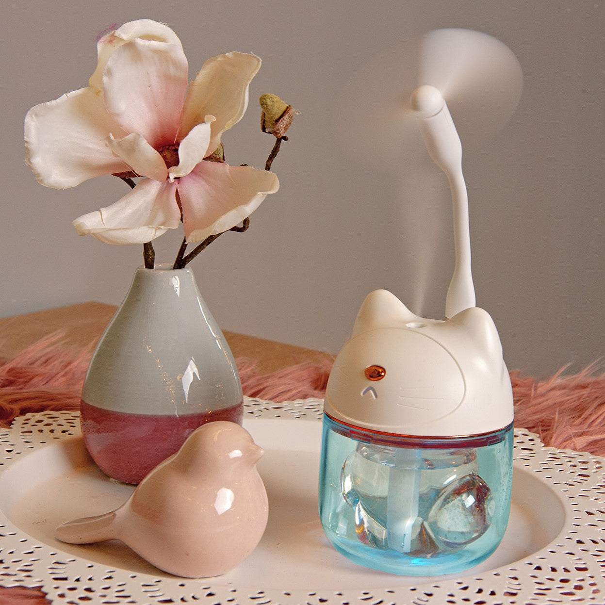 LED- Luftbefeuchter, Katze weiß, RGB, USB-Kabel