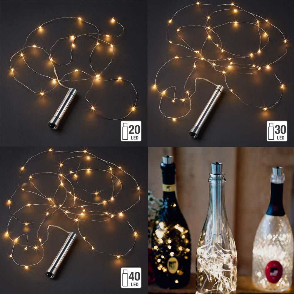 Set mit 20-/30-/40-tlg.LED-Flaschen-Lichterkette, warm-weiß, batteriebetrieben