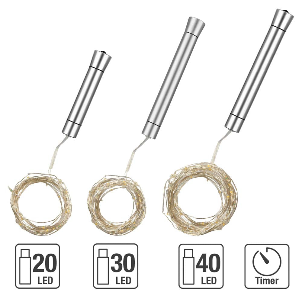 Set mit 20-/30-/40-tlg.LED-Flaschen-Lichterkette, warm-weiß, batteriebetrieben