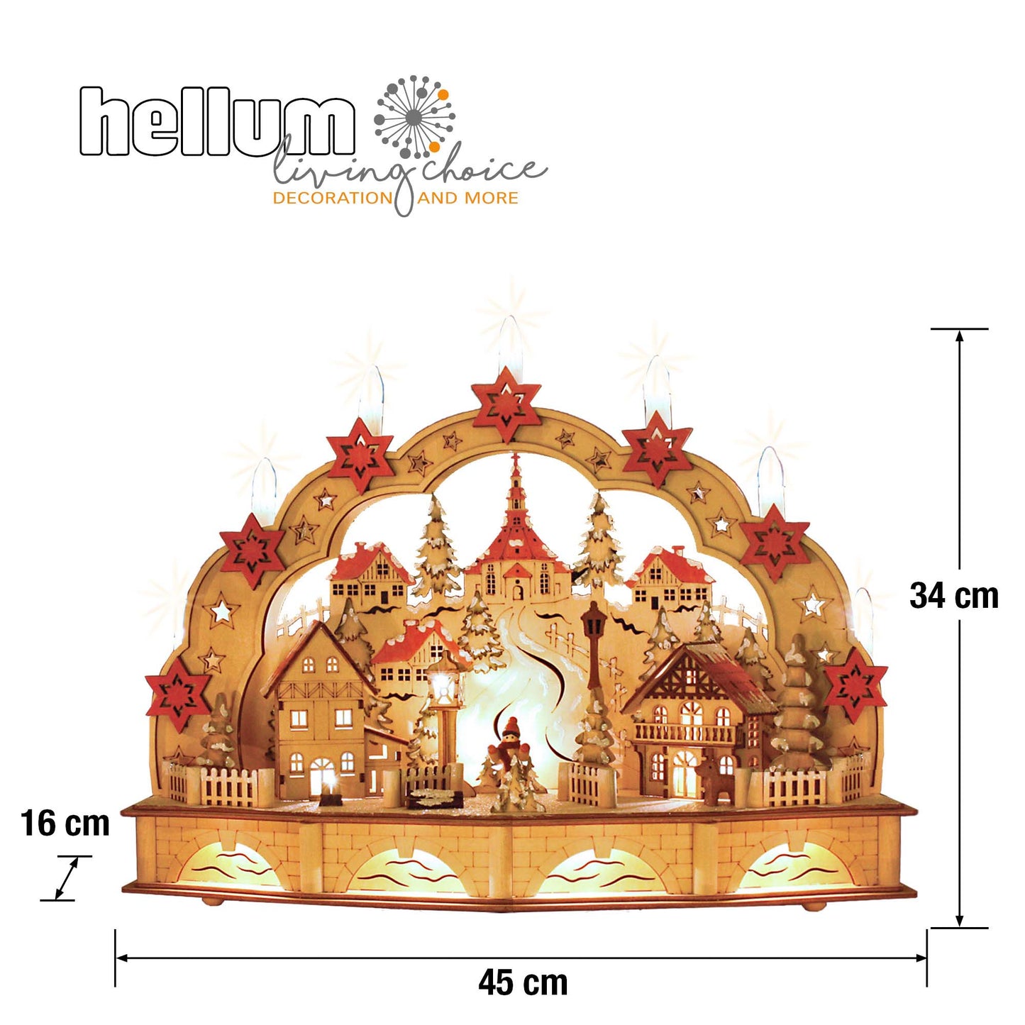 LED-Holzleuchter „Winterliches Dorf mit Seiffener Kirche", mit 6h-Timer, batteriebetrieben #1_525038