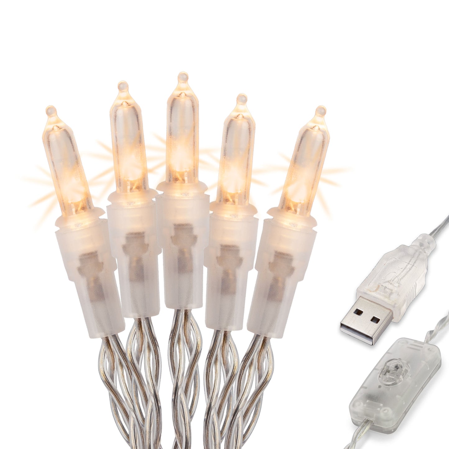 35-tlg. LED-Lichterkette, warm-weiß, transparentes Kabel, USB -Anschluss
