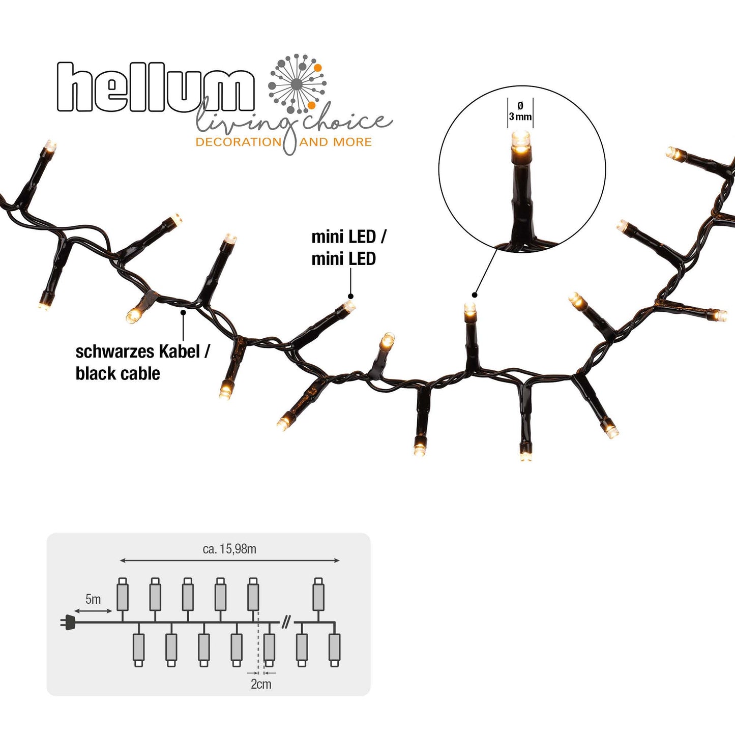 LED-Cluster-Lichterkette 800 LEDs ww, mit Timer, Außen-Transformator