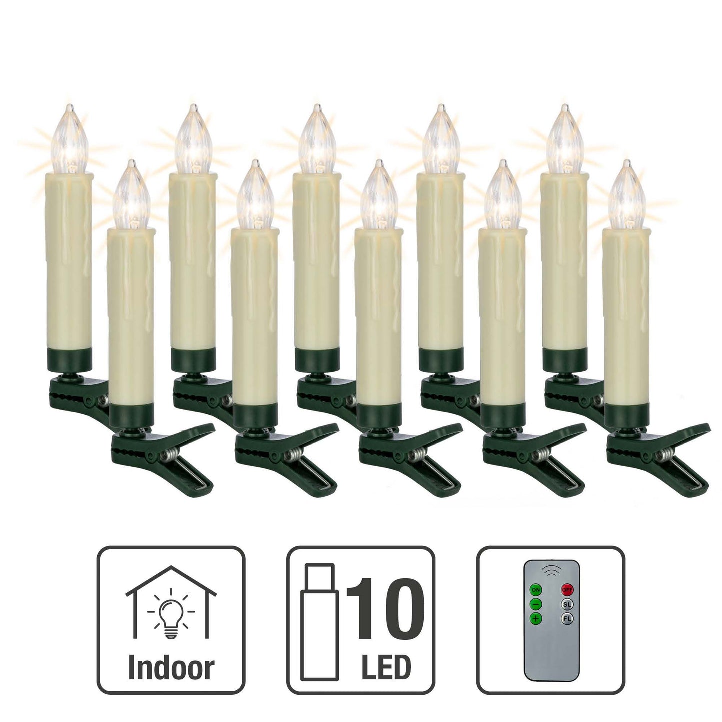 10-tlg. kabellose Kerzen "Mini", warm-weiße LEDs, dimmbar, flackerndes/stehendes Licht, batteriebetrieben