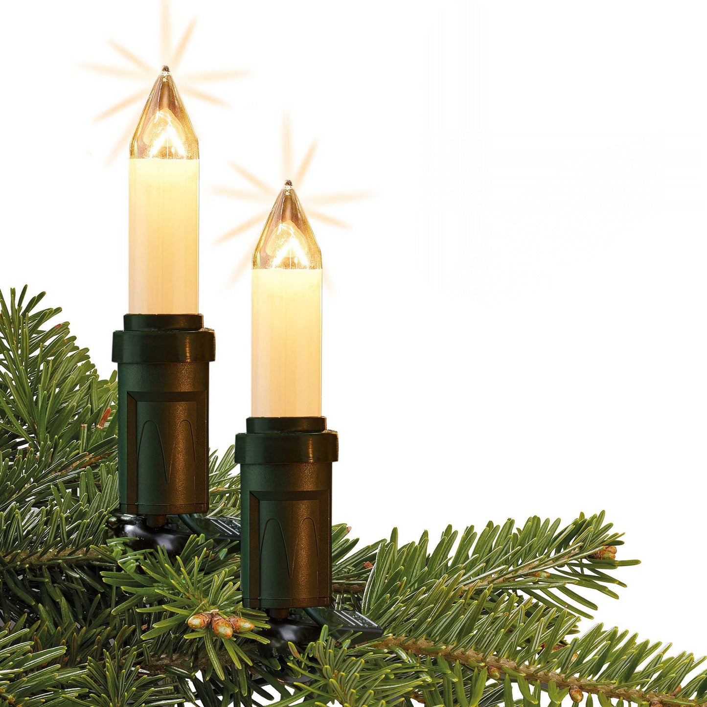 Hellum Weihnachtsbaum Lichterkette Außen – 15 weiße Kerzen mit Clip, 14m beleuchtet, warmweiß, IP44, schwarz