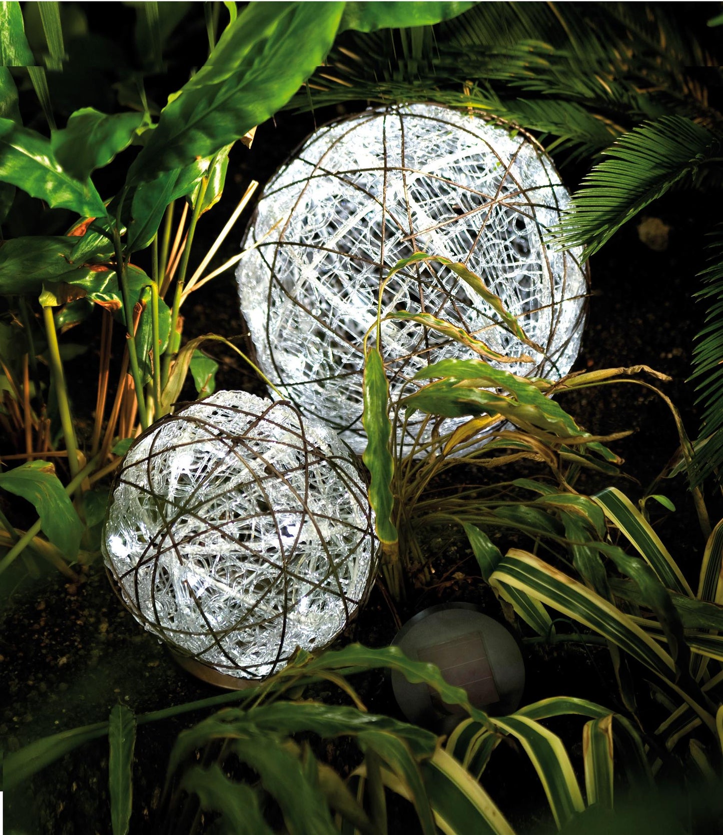 LED-Rattan-Kugel 2er Set, Solar, weiße LEDs