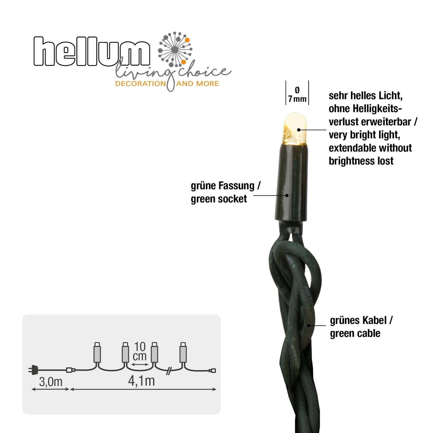 40-tlg. LED-Lichterkette "System-Profi", warm-weiß, grünes Kabel, verlängerbar, Basis-Set 555103+555158