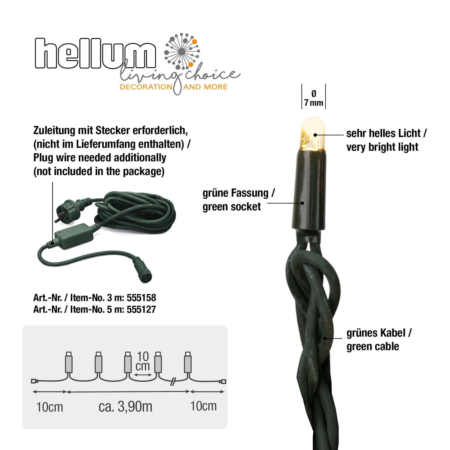 LED-Lichterkette, 40 LEDs ww, verlängerbar, ohne Zuleitung
