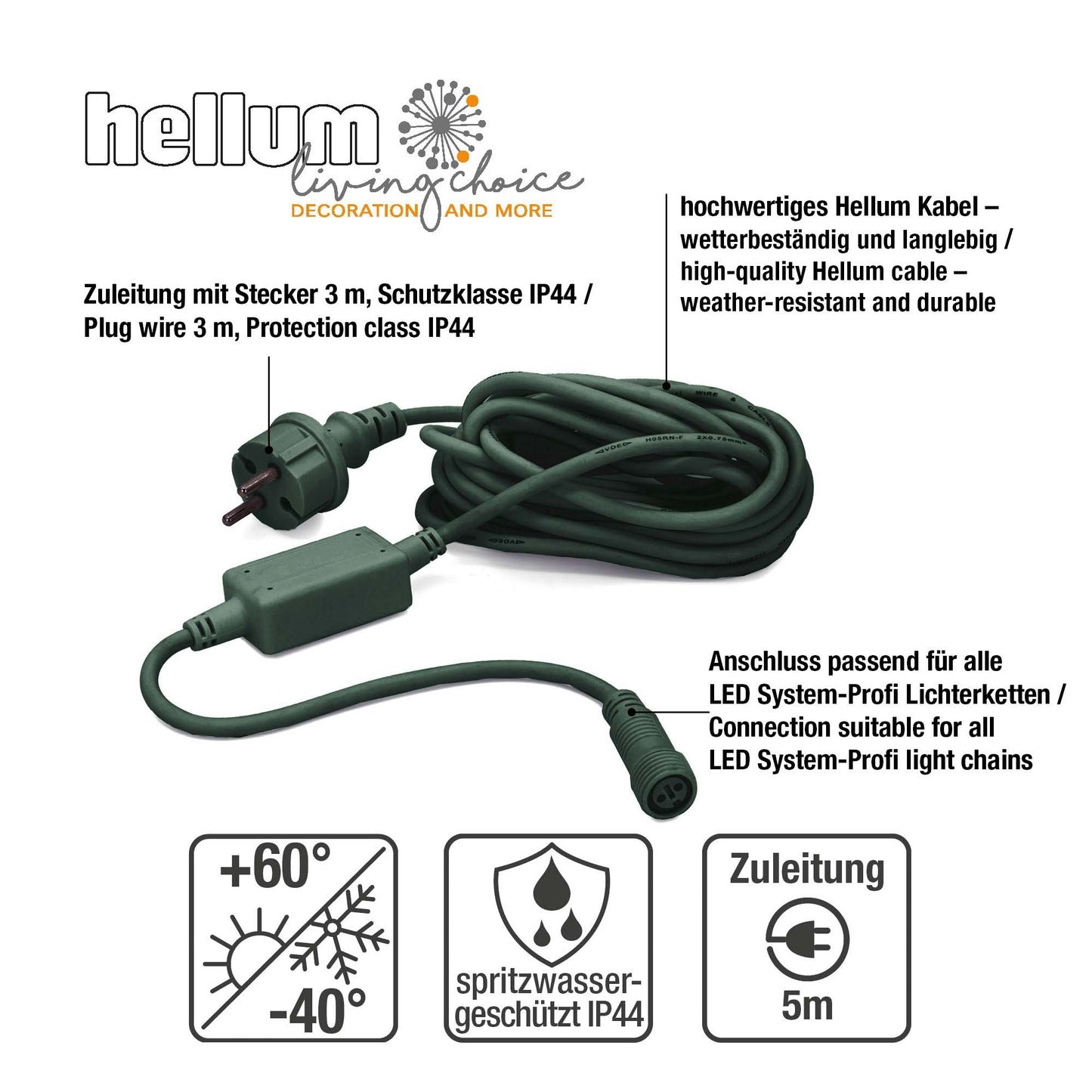 Zuleitung für Lichterkette , verlängerbar, 5 m, grün_555127