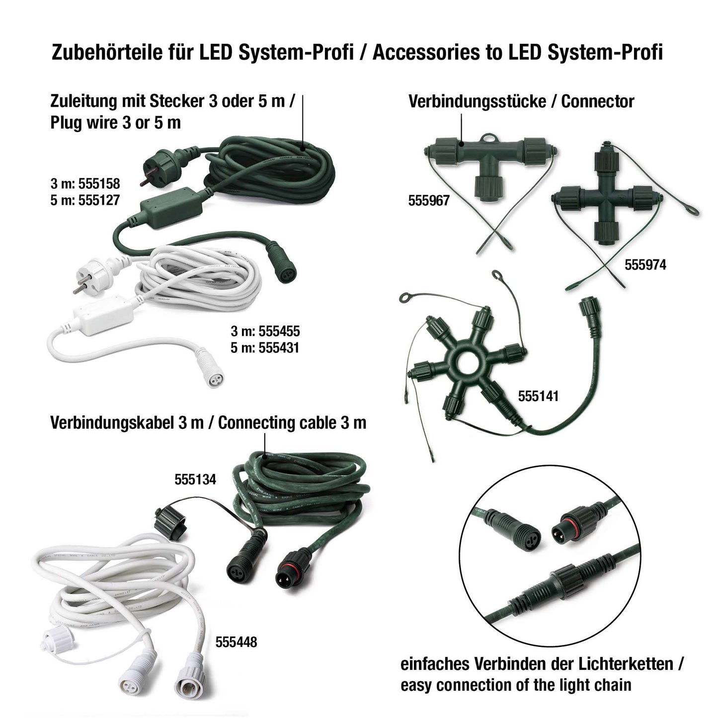 LED-Netz, 208 LEDs ww, 3x3m, verlängerbar, grünes Kabel, ohne Zuleitung
