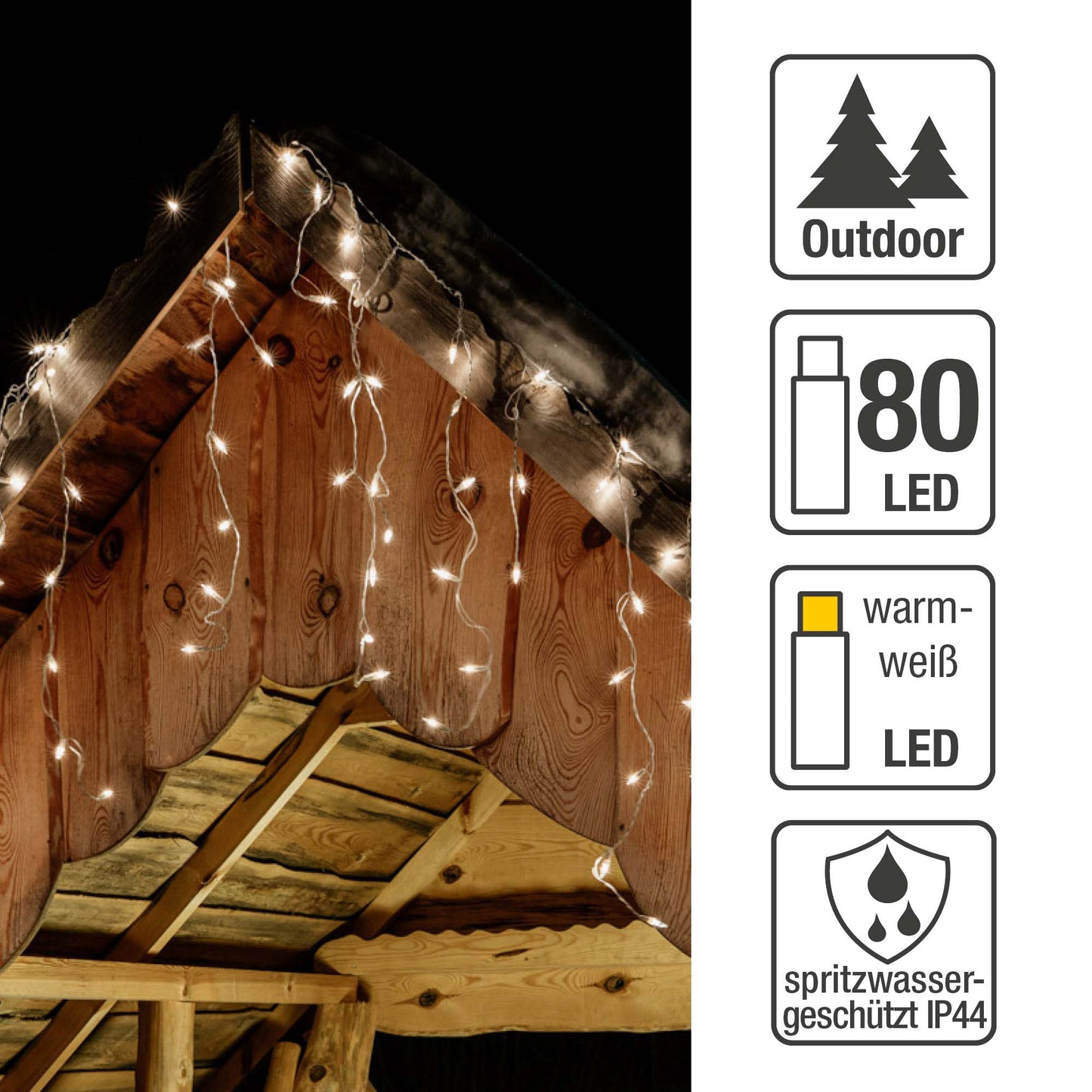 80-tlg. LED-Eislichtvorhang mit Blink-Effekt, "System-Profi", warm-weiß, weißes Kabel, 190 x 60 cm, verlängerbar, ohne Stecker_555417