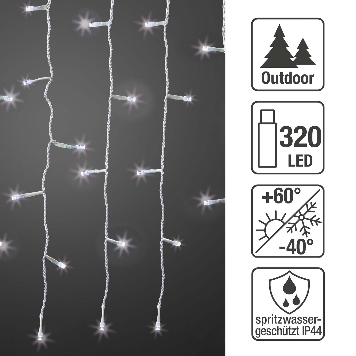 320-tlg. LED-Vorhang "System-Profi", warm-weiß, weißes Kabel, verlängerbar, ohne Stecker