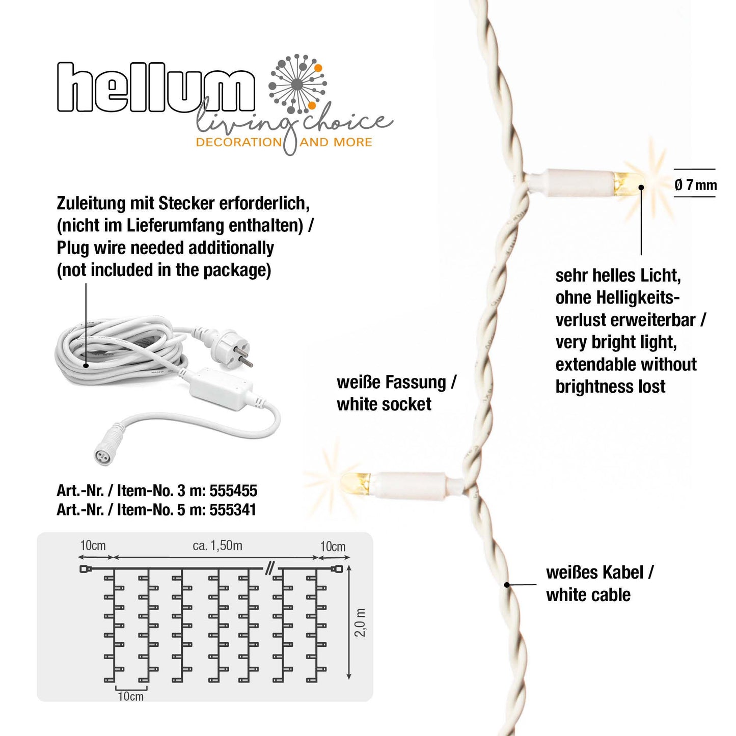 320-tlg. LED-Vorhang "System-Profi", warm-weiß, weißes Kabel, verlängerbar, ohne Stecker