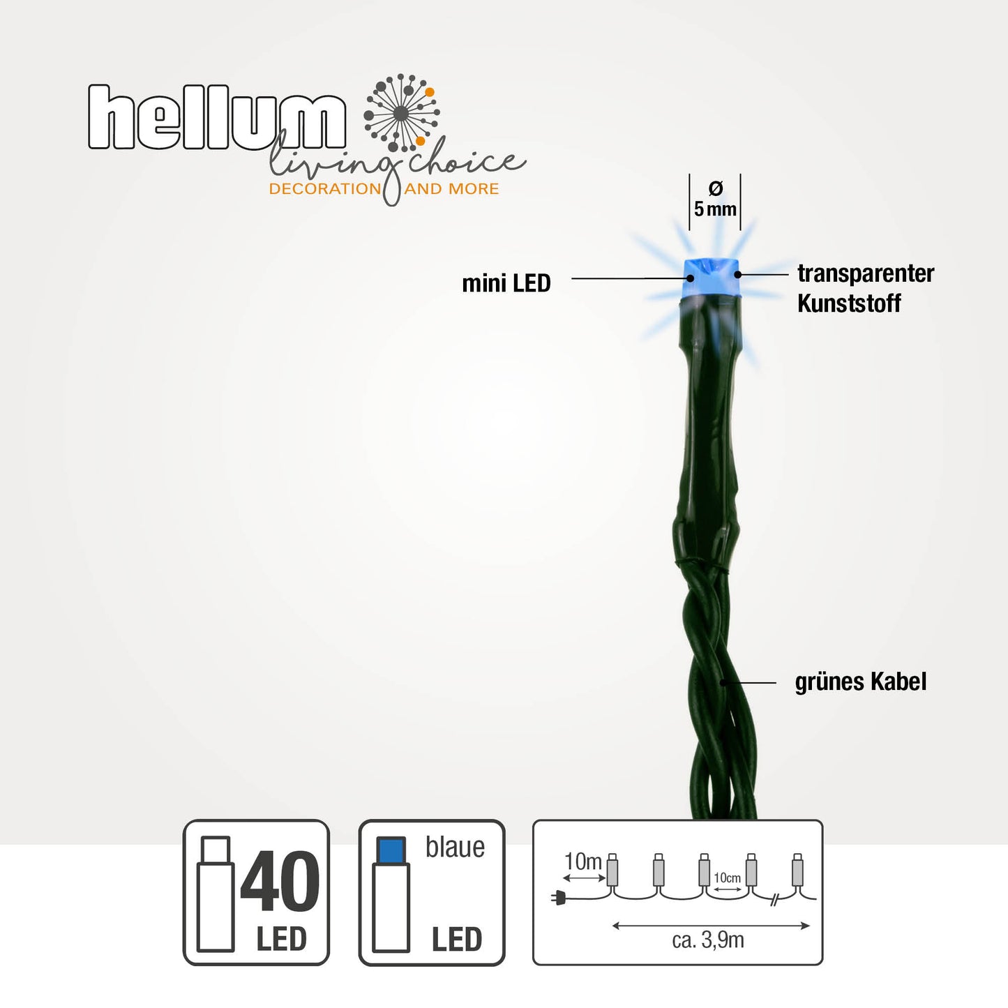 40-tlg. LED-Lichterkette, blau, Außen-Trafo