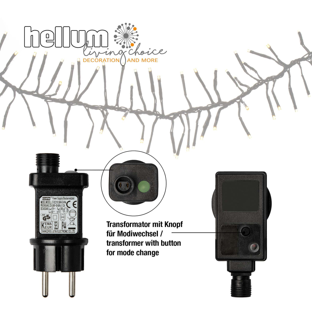 Hellum LED Lichterkette schwarz,Cluster 384 LED warmweiß 8 Funktionen, mit Transformator, für Außen 561050