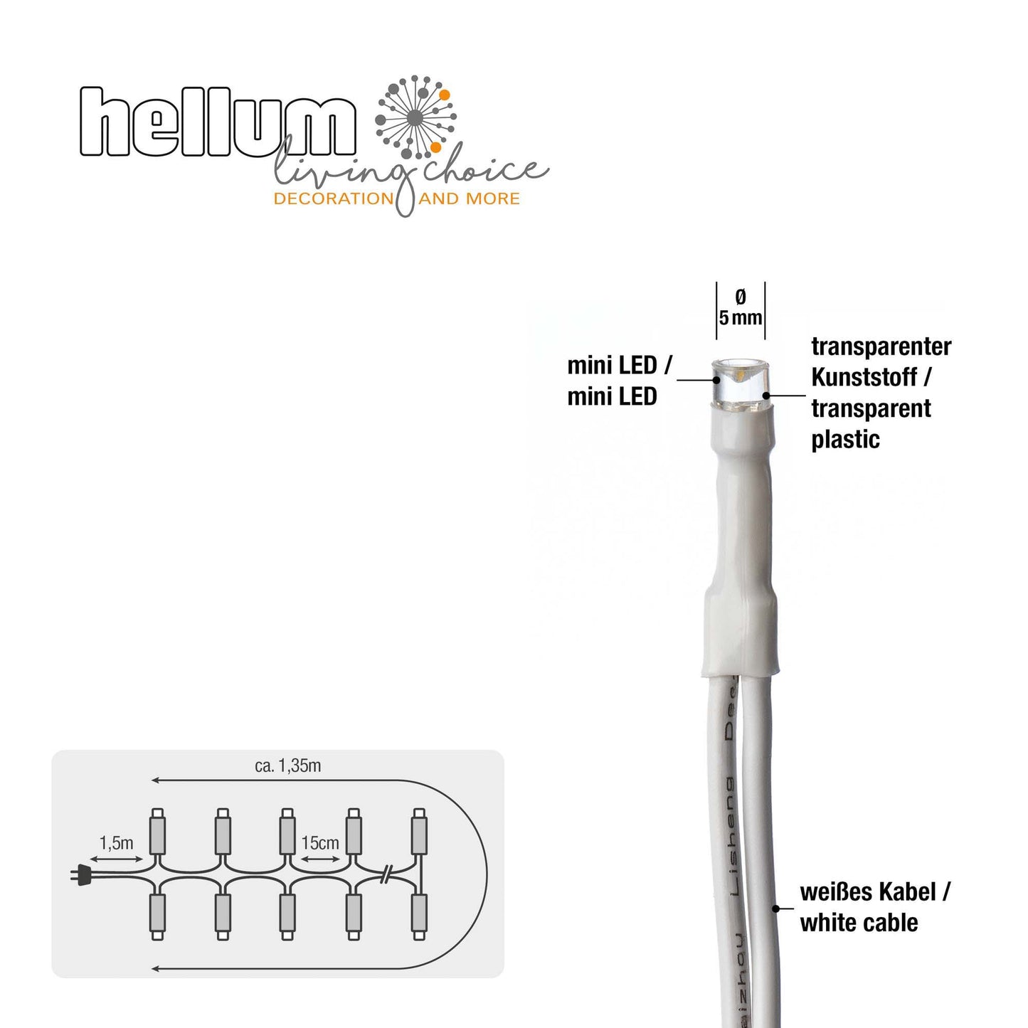 10-tlg. LED-Lichterkette, warm-weiß, weißes Kabel, Euro-Stecker, 563962