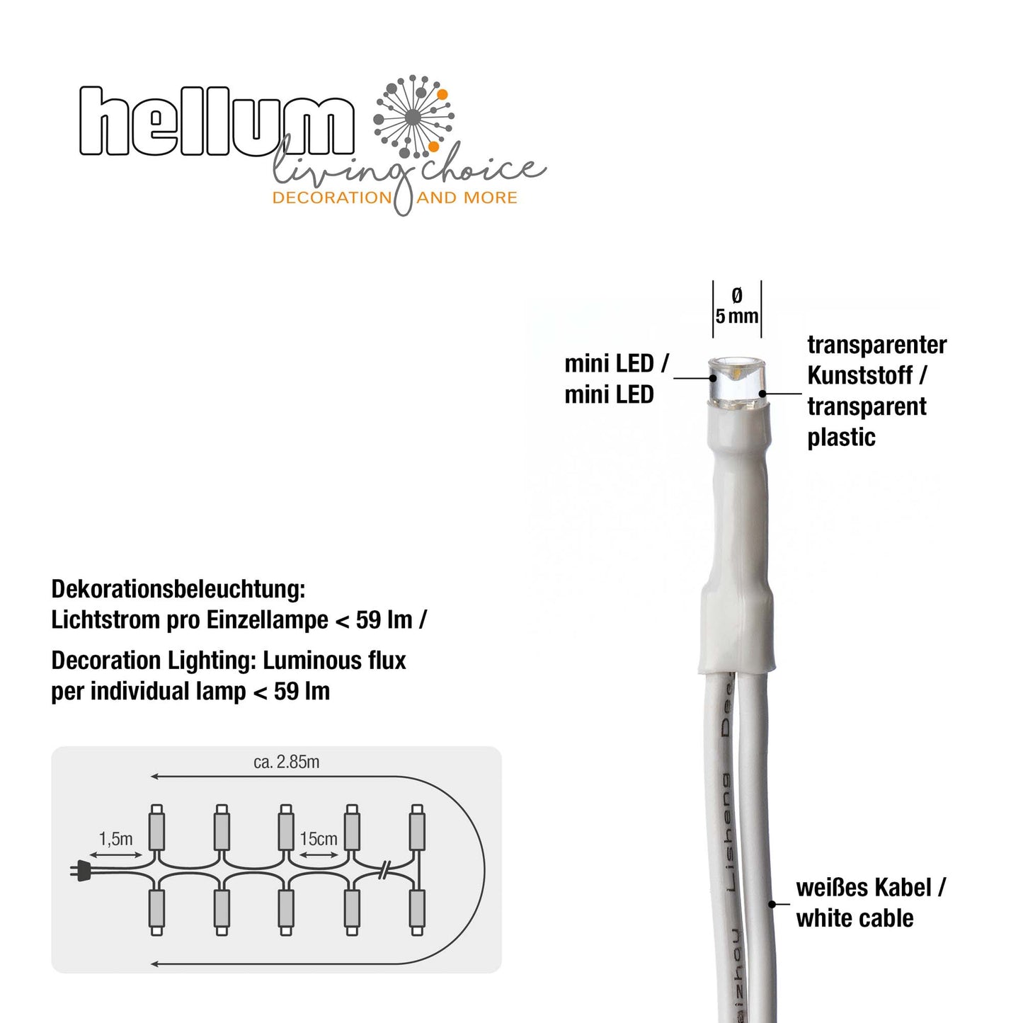 20-tlg. LED-Lichterkette, warm-weiße LEDs, weißes-Kabel, Euro-Stecker, 579116