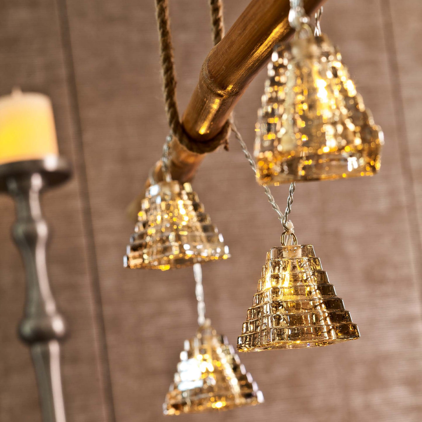 LED-Lichterkette mit Glasdekoration, 6 LEDs ww, batteriebetrieben