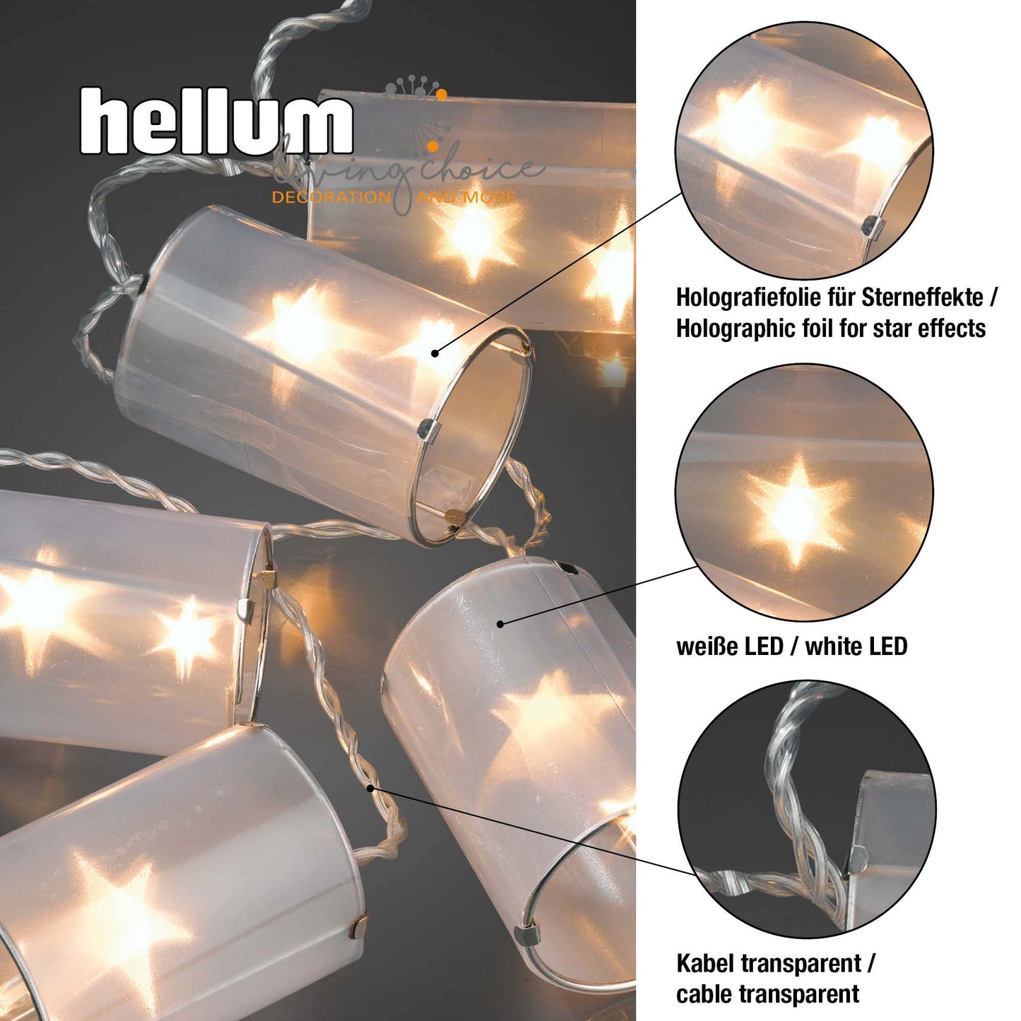 LED-Lichterkette Holografie-Laternen, 20 LEDs ww, Innen-Transformator