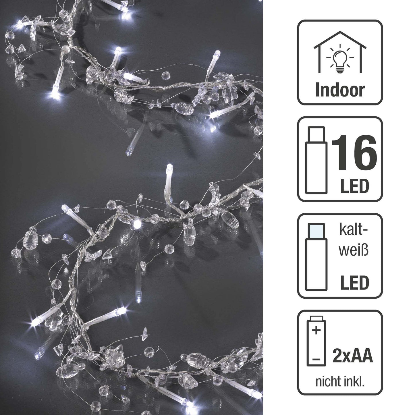 16-tlg. LED-Lichterkette mit Zweigen, kalt-weiß, transparentes Kabel, batteriebetrieben