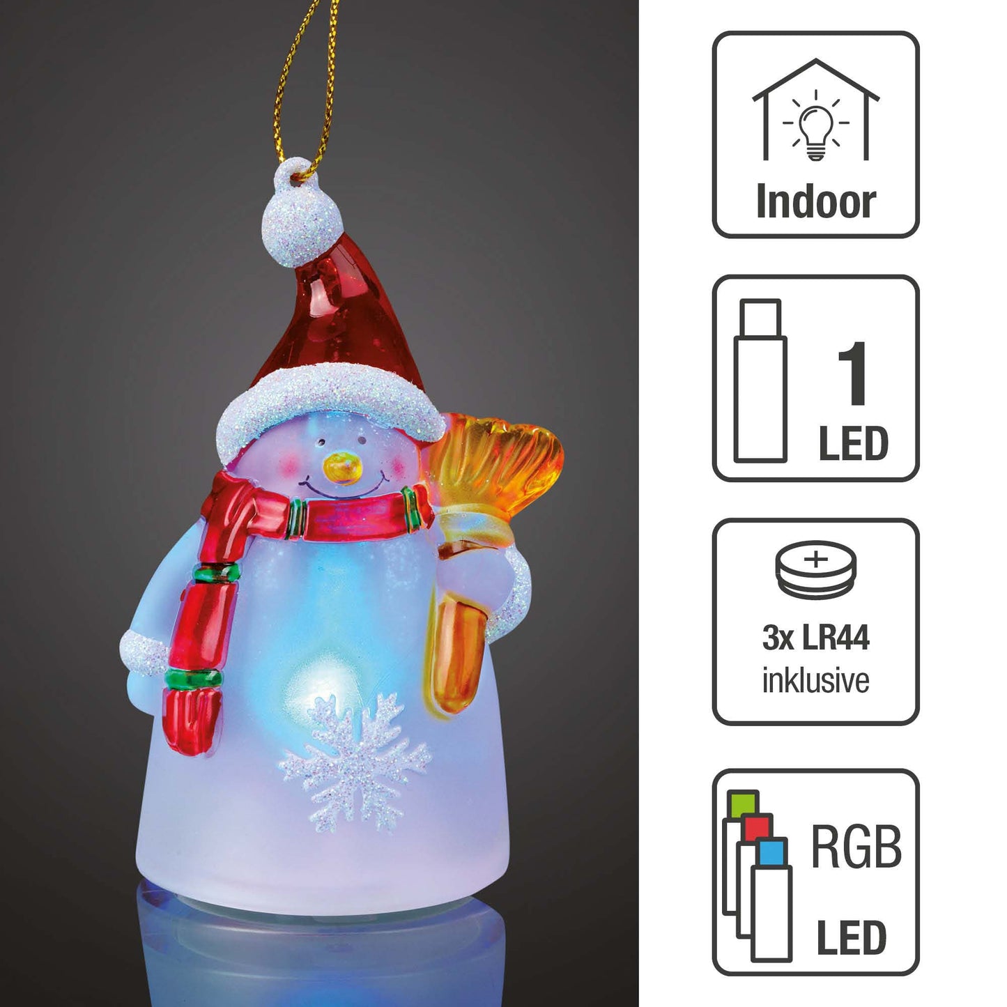 LED-Schneemann zum Aufhängen, 1 LED RGB, inkl. Batterie