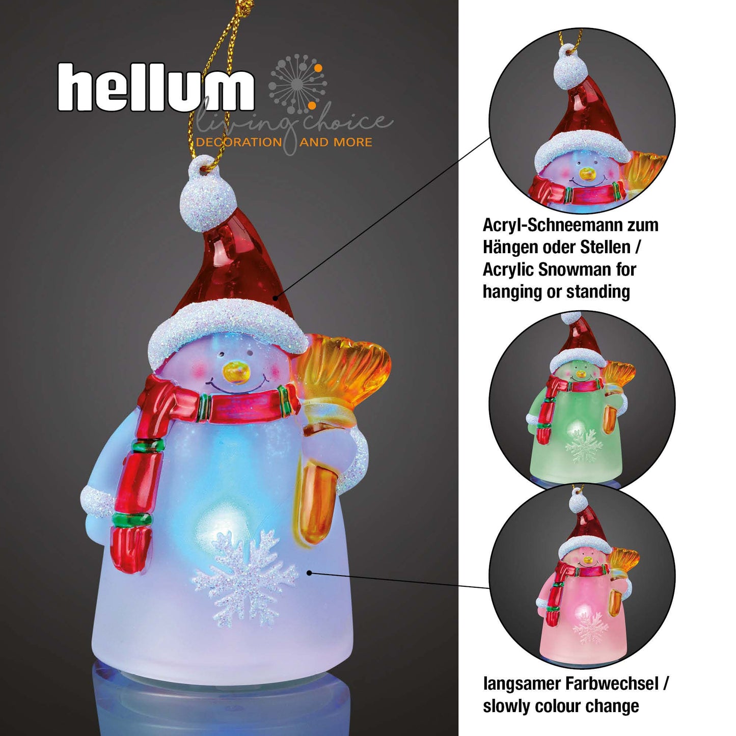 LED-Schneemann zum Aufhängen, 1 LED RGB, inkl. Batterie