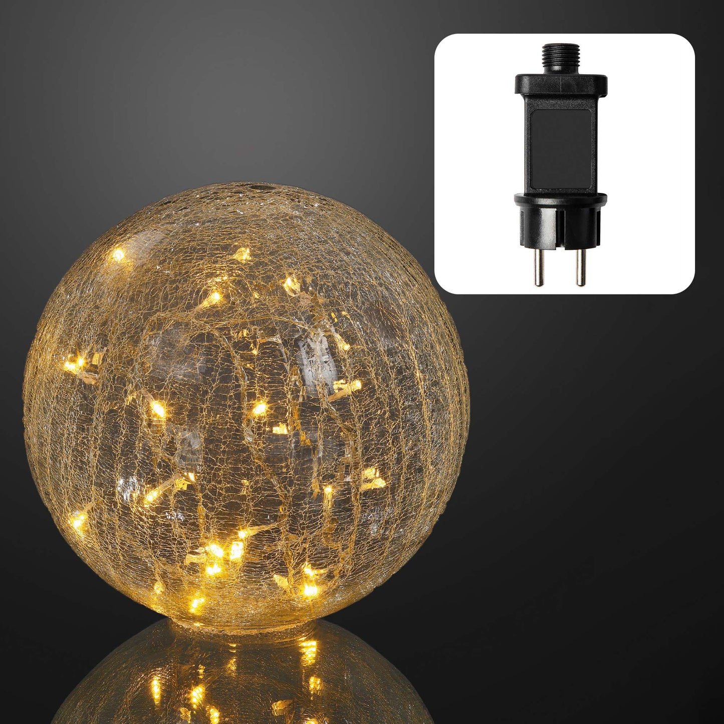 LED-Dekokugel Rissoptik, transparent, 24 warm-weiße LEDs, 25 cm Ø, Außen-Transformator