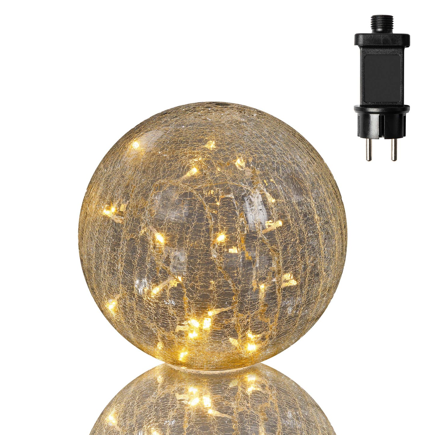 LED-Dekokugel Rissoptik, transparent, 24 warm-weiße LEDs, 25 cm Ø, Außen-Transformator