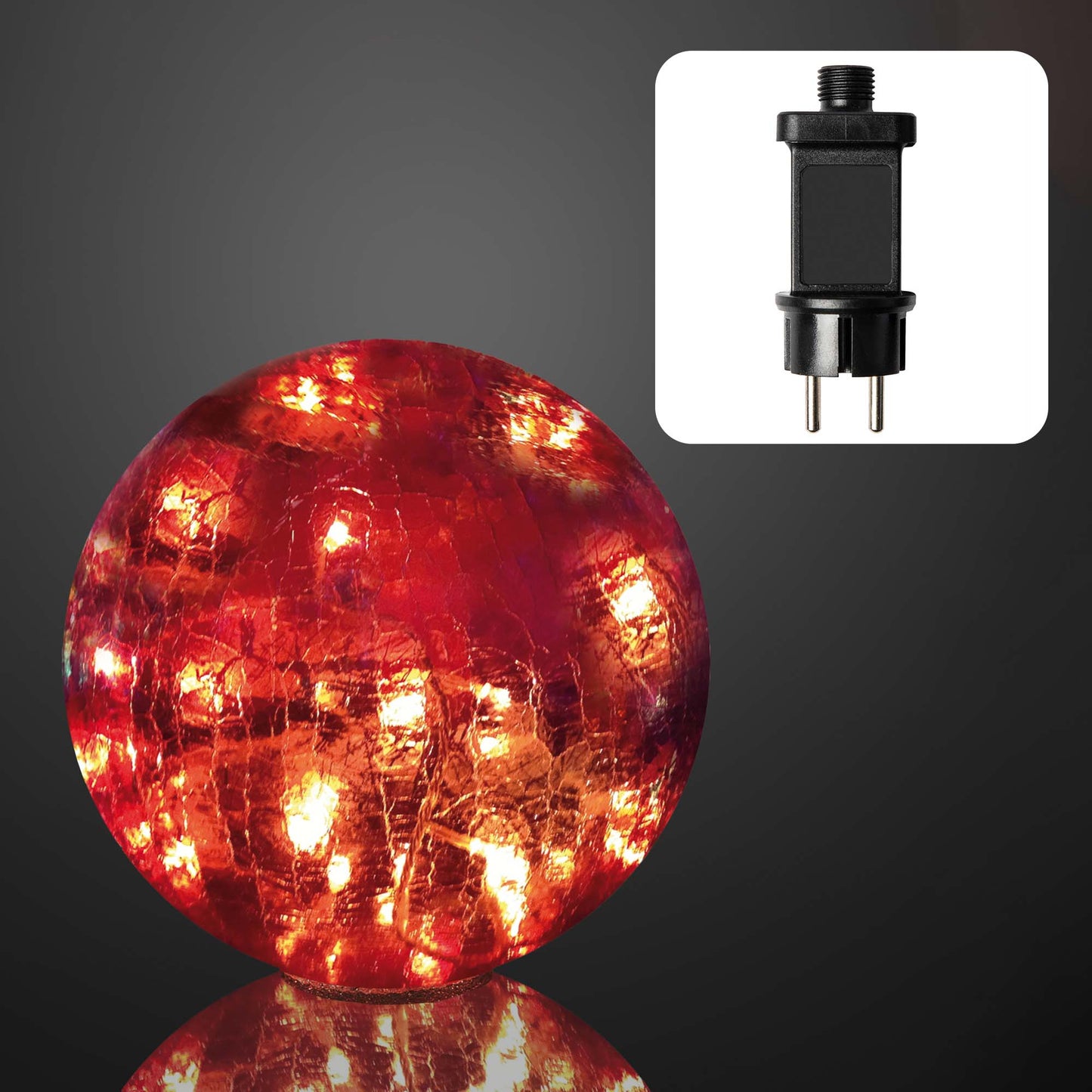 LED-Dekokugel Rissoptik, 24 LEDs rot, 25 cm DIA, Außen-Transformator