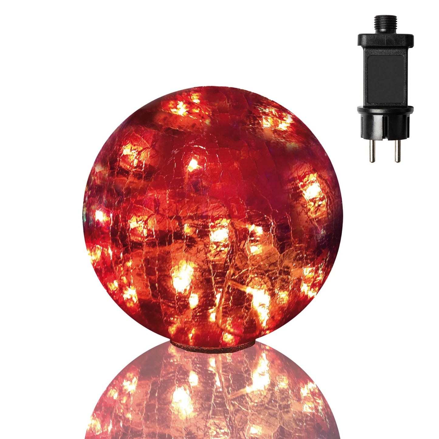 LED-Dekokugel Rissoptik, 24 LEDs rot, 25 cm DIA, Außen-Transformator