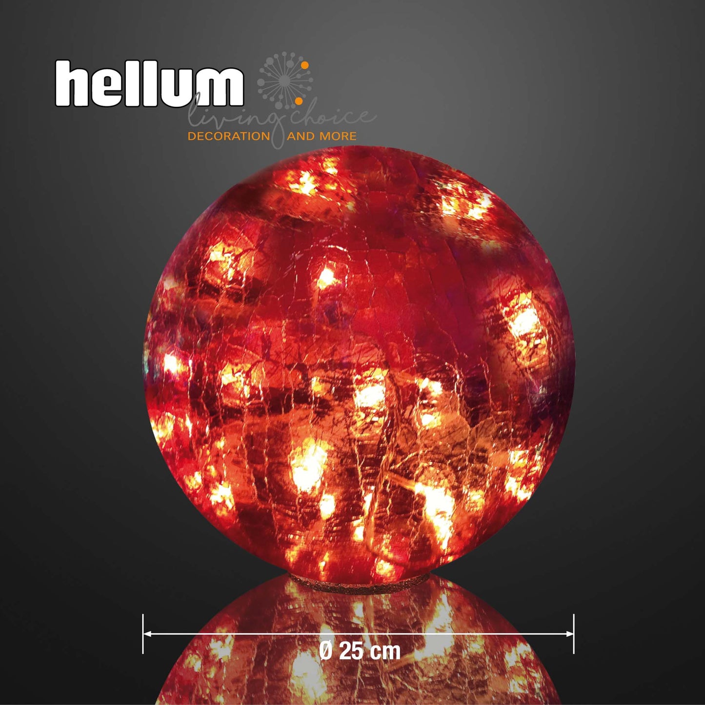 LED-Dekokugel Rissoptik, 24 LEDs rot, 25 cm DIA, Außen-Transformator