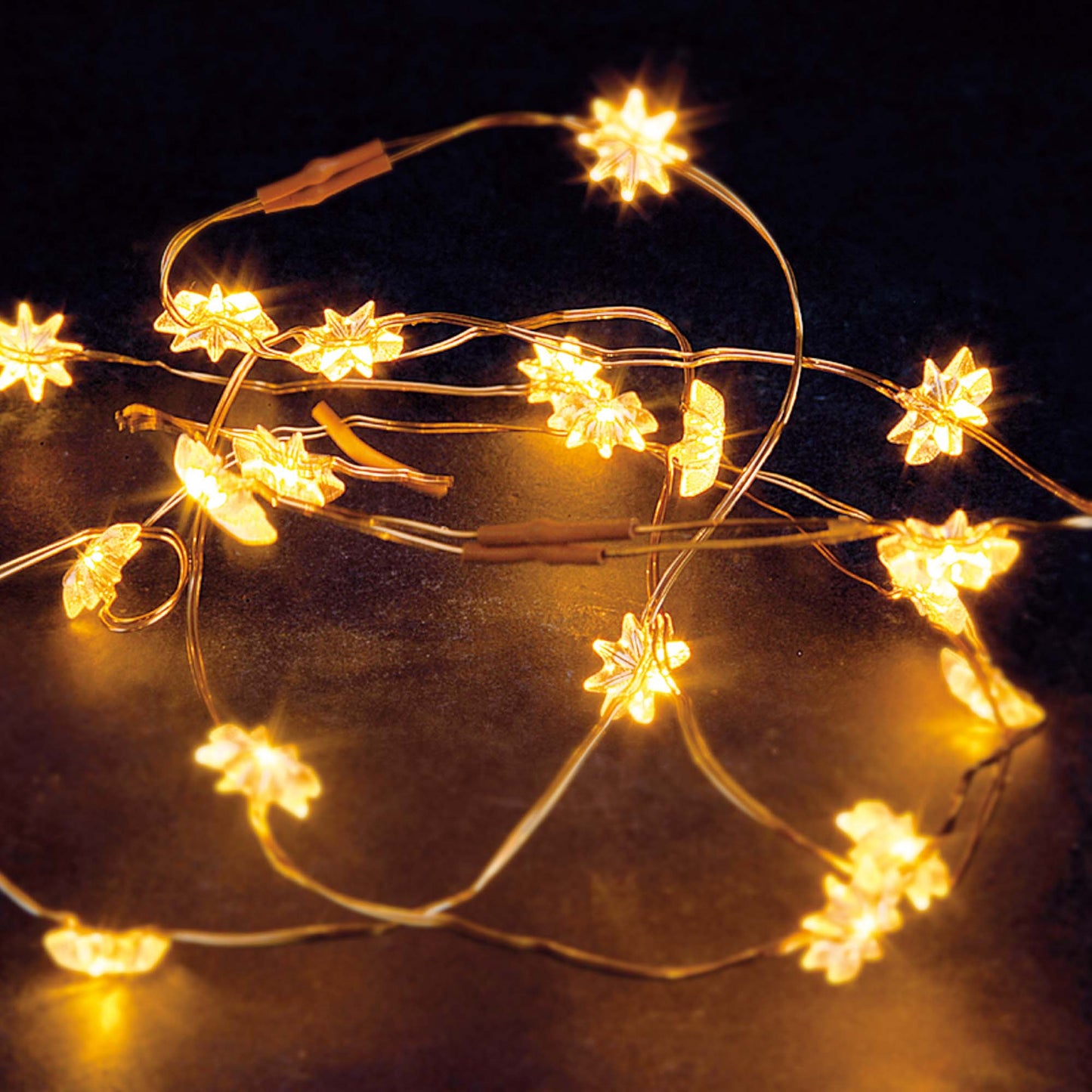LED-Lichterkette, Kupferkabel "Sterne" , 20 LEDs gelb, batteriebetrieben