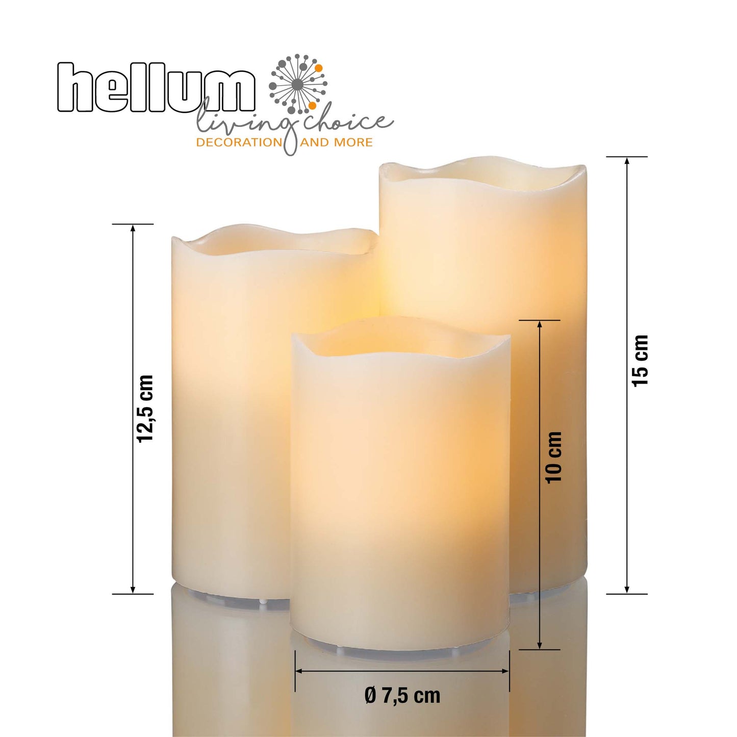 Hellum Kerzen 3er Set 15/12,5/10cm hoch, weiß, RGB, Timer, Fernbedienung, batteriebetrieben_571950