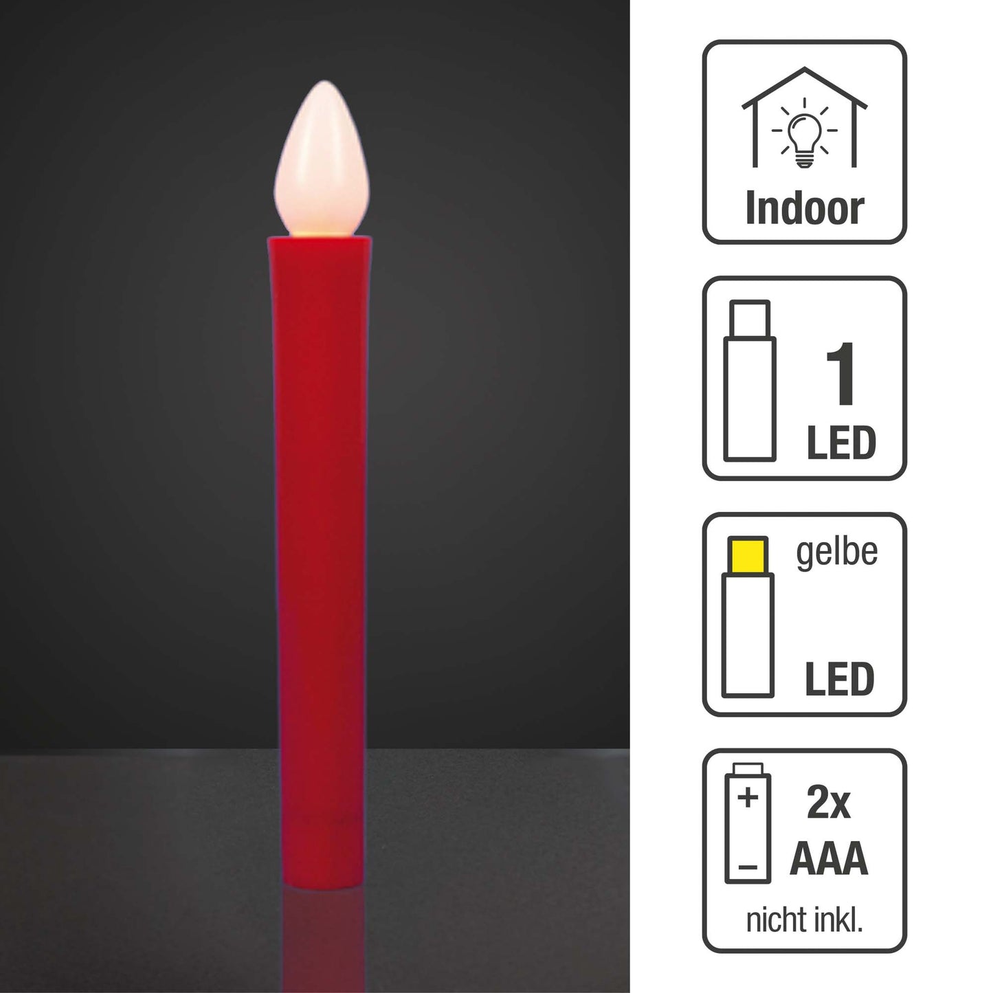 LED-Kerze, rot, 1 gelbe LED, batteriebetrieben
