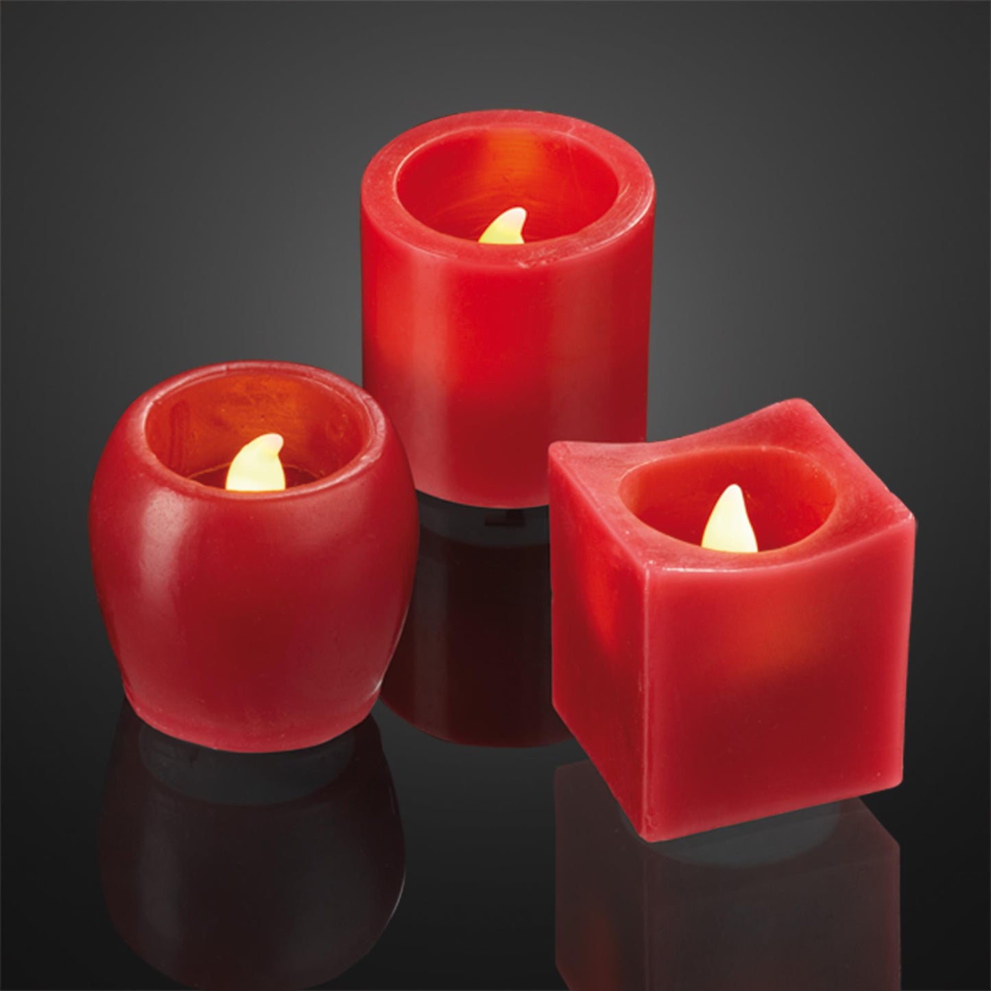 LED-Echtwachskerzen, 6er Set rot, verschiedene Formen, 5x5cm inkl. Batterien_572193