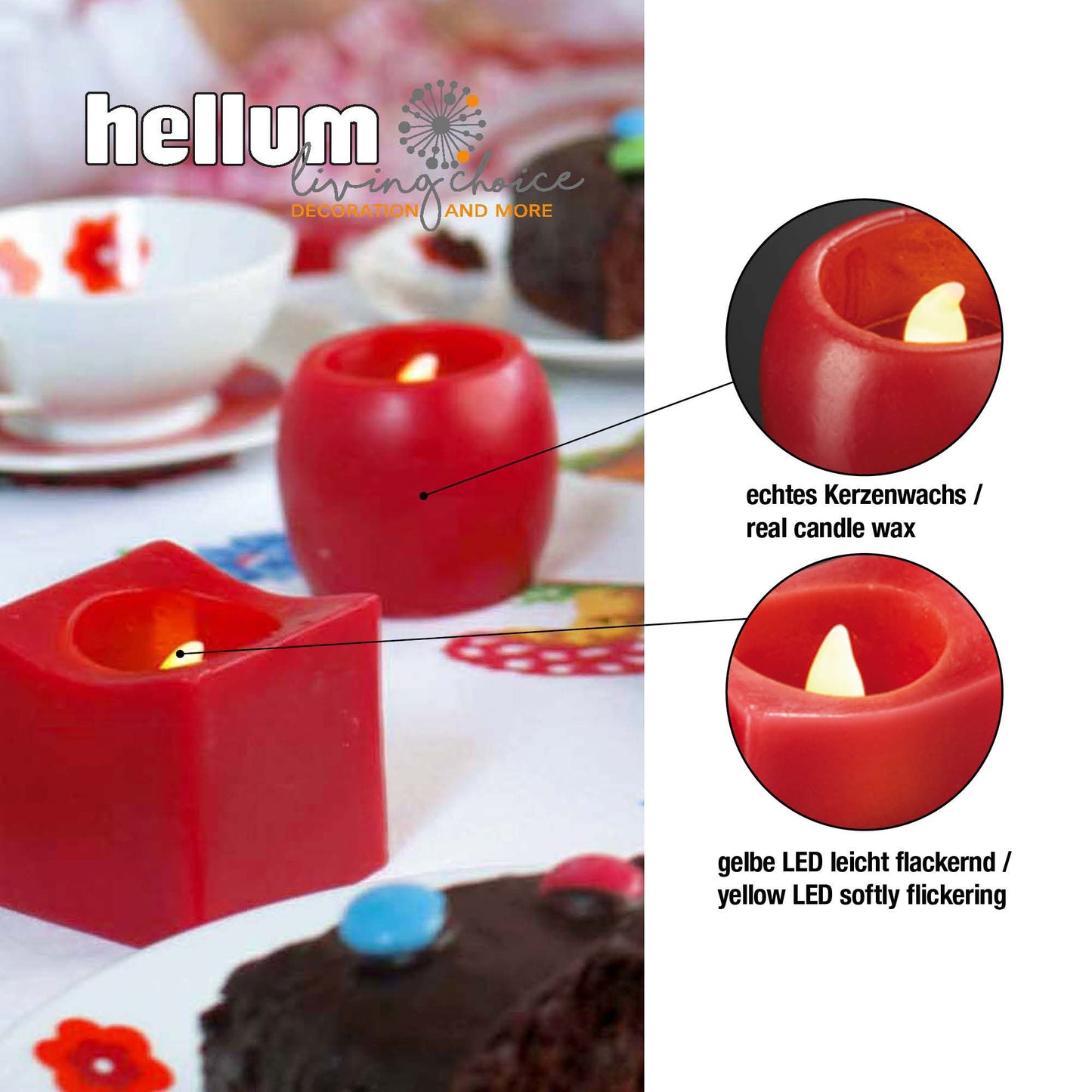 LED-Echtwachskerzen, 6er Set rot, verschiedene Formen, 5x5cm inkl. Batterien_572193