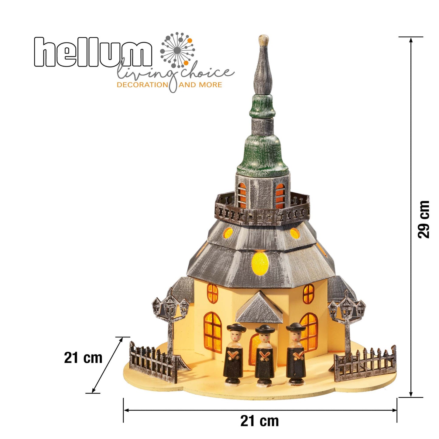LED-Holzkirche m. Sängern, 5 LEDs ww, 21x20x29cm, Innen-Trafo