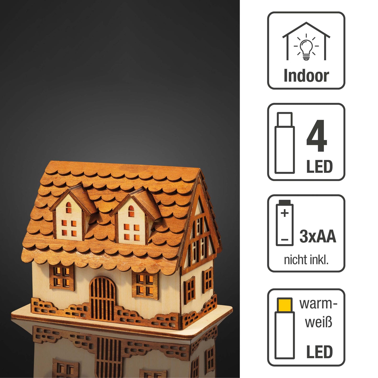 LED-Fachwerkhaus, 4 LEDs ww batteriebetrieben
