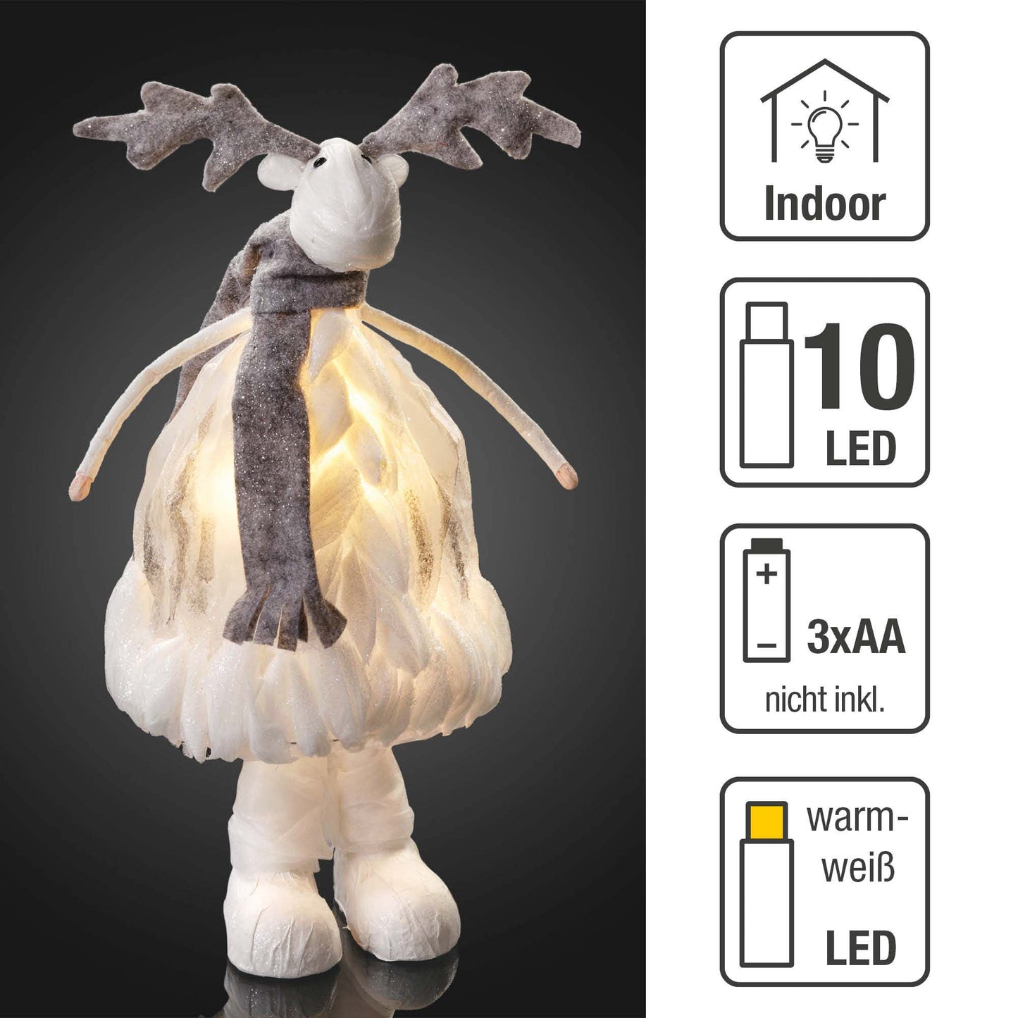 LED-Deko-Elch 10 LEDs ww, 24x18x56cm, batteriebetrieben