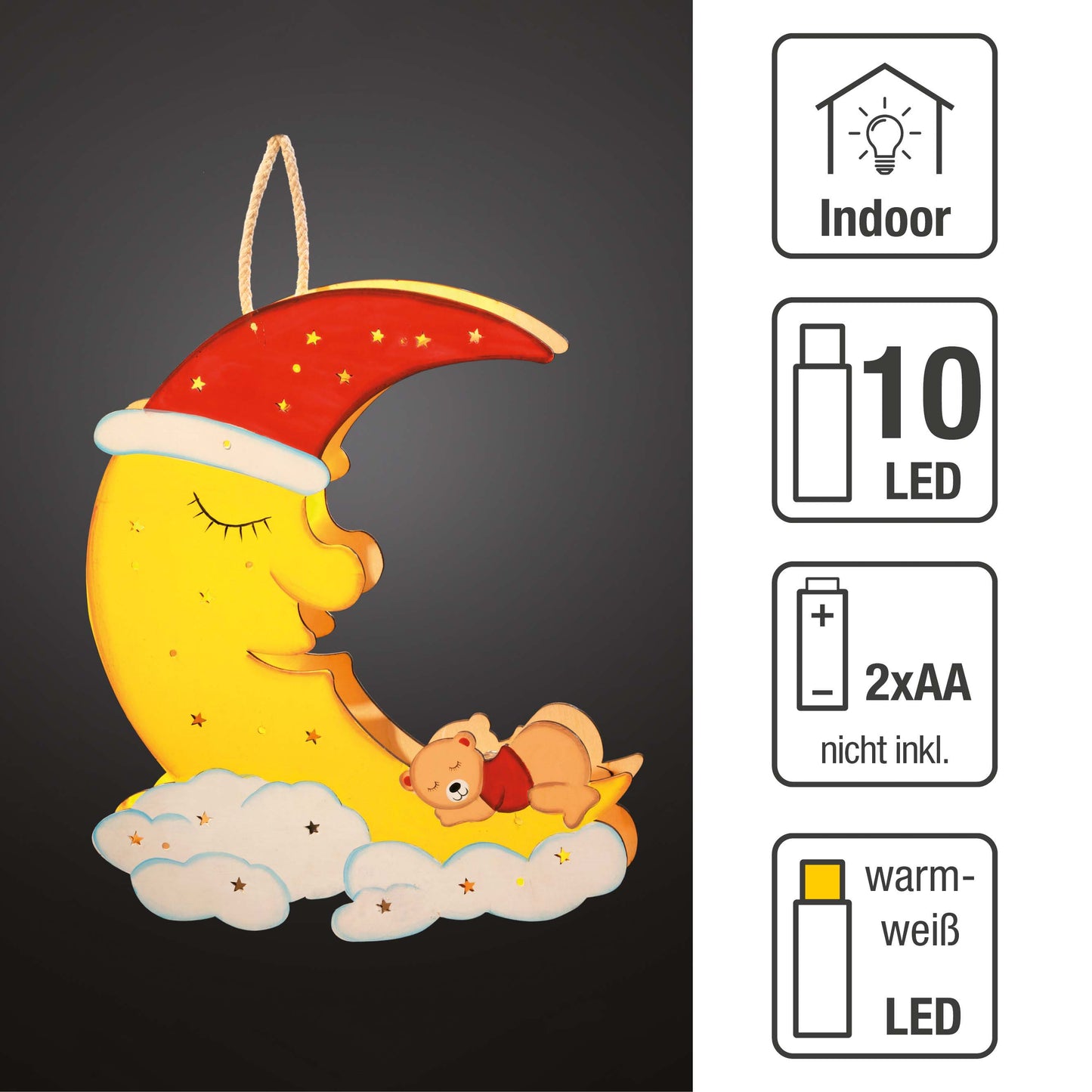 LED-Holzmond mmit schlafenden Bär, batteriebetrieben 574036