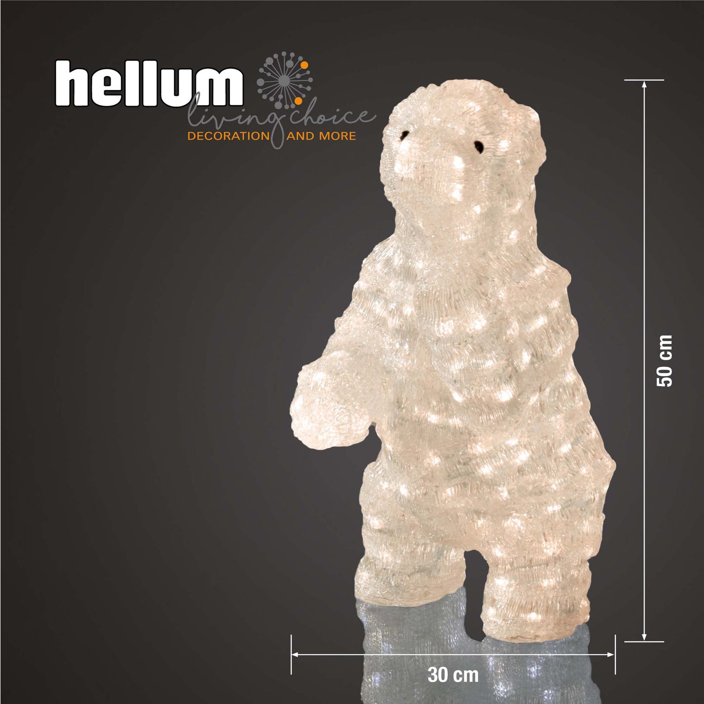 LED-Acryl Eisbär stehend, 200 LEDs ww, 25x25x50cm, Außen-Transformator