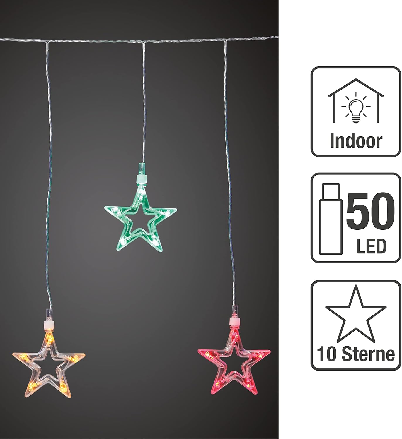 LED-Sternen-Vorhang, 50 LEDs bunt, 10 Sterne, 10 Stränge, Innen-Transformator_152715/576115