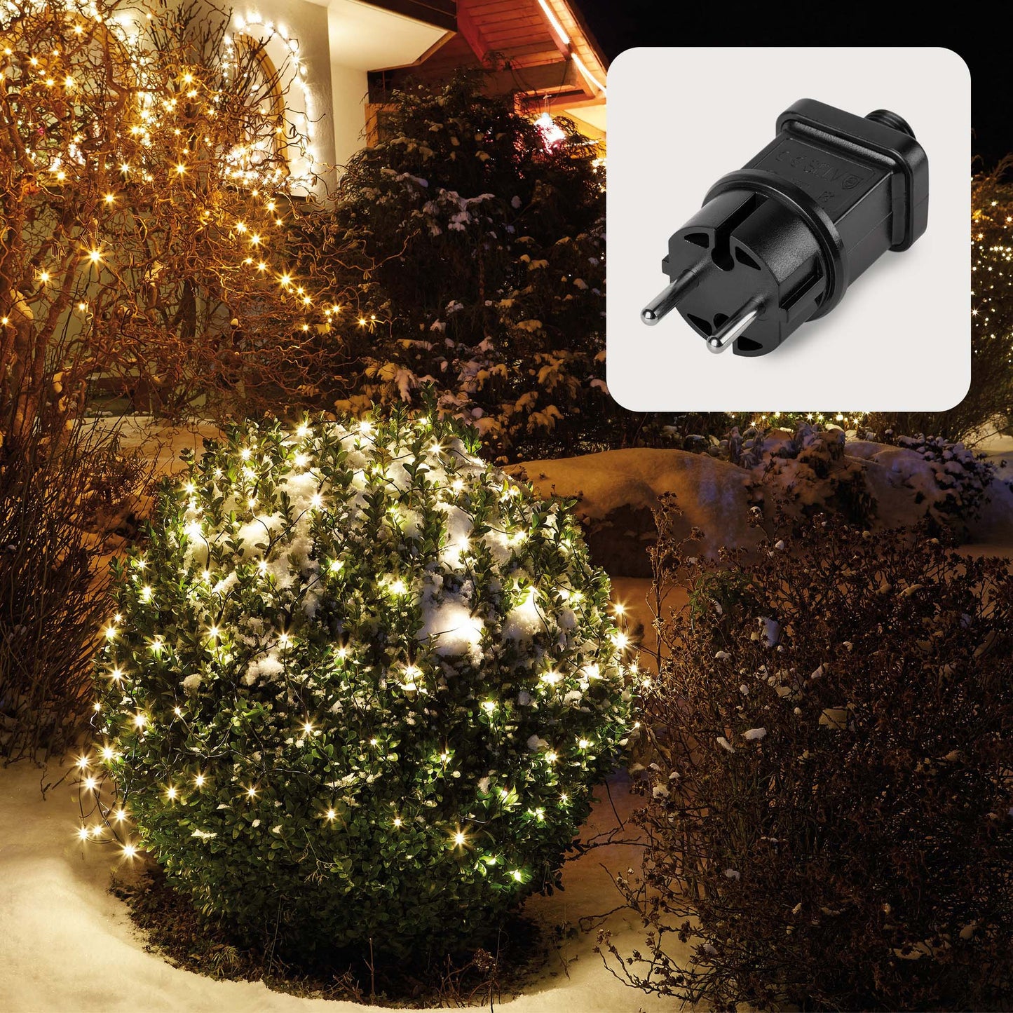 208-tlg. LED-Lichtnetz, 3 x 3 m, warm-weiße LEDs, Außen-Trafo