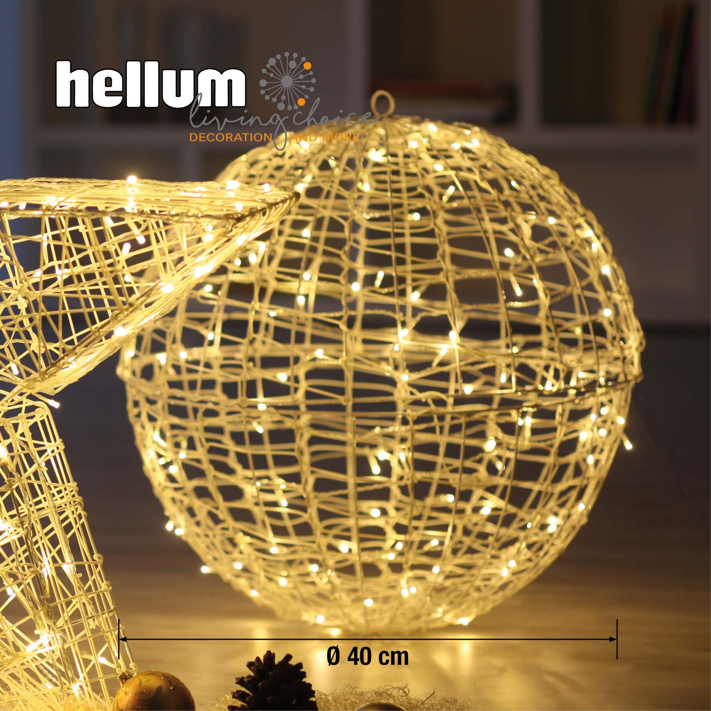 LED-Kugel, DIA 40cm, 98 w LED; gewickelt/zerlegbar, IP 20 Trafo