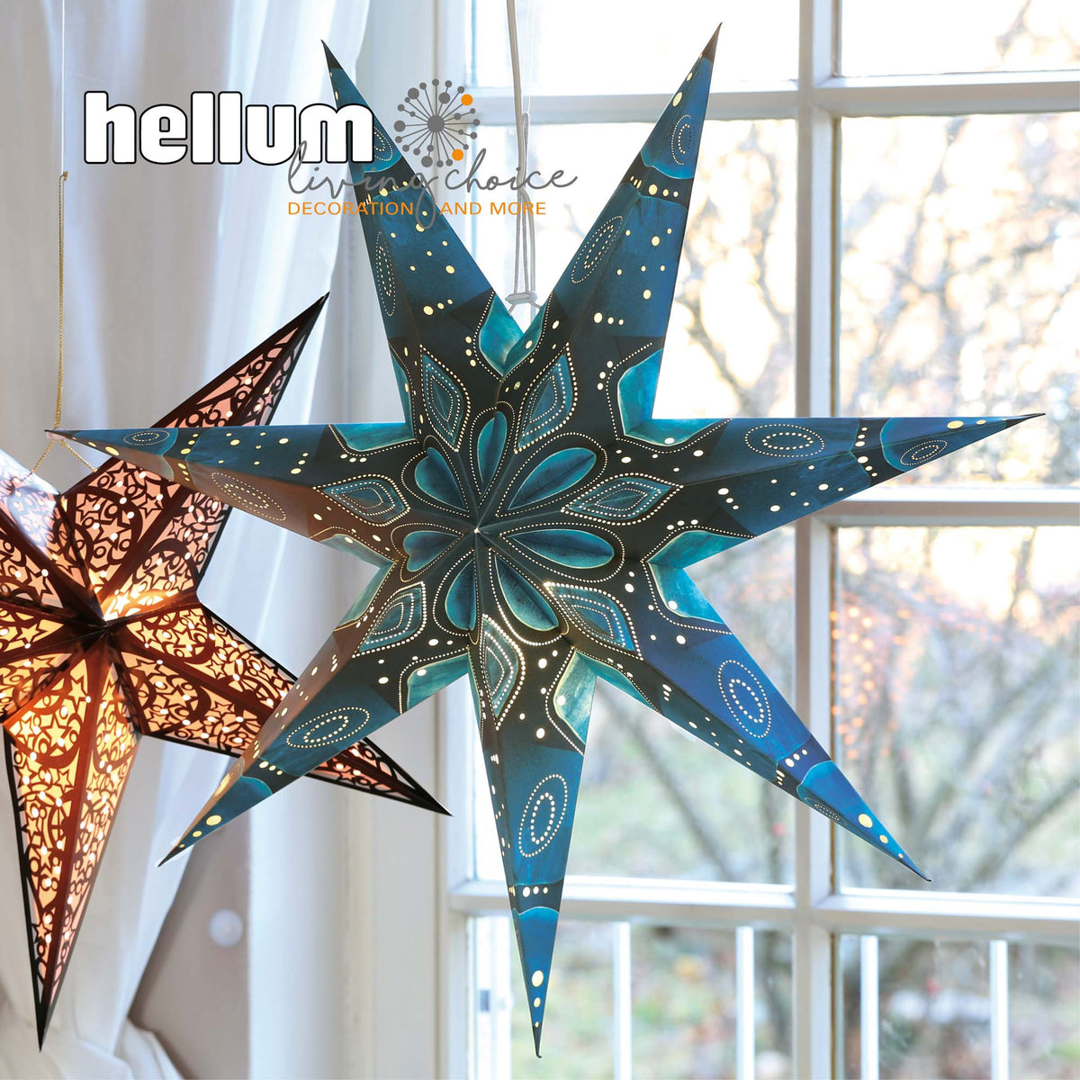 Weihnachtsstern blau innen, E14 Sockel, weißes Kabel, Stecker und Schalter, Weihnachtsdeko, EPREL ID 2165782