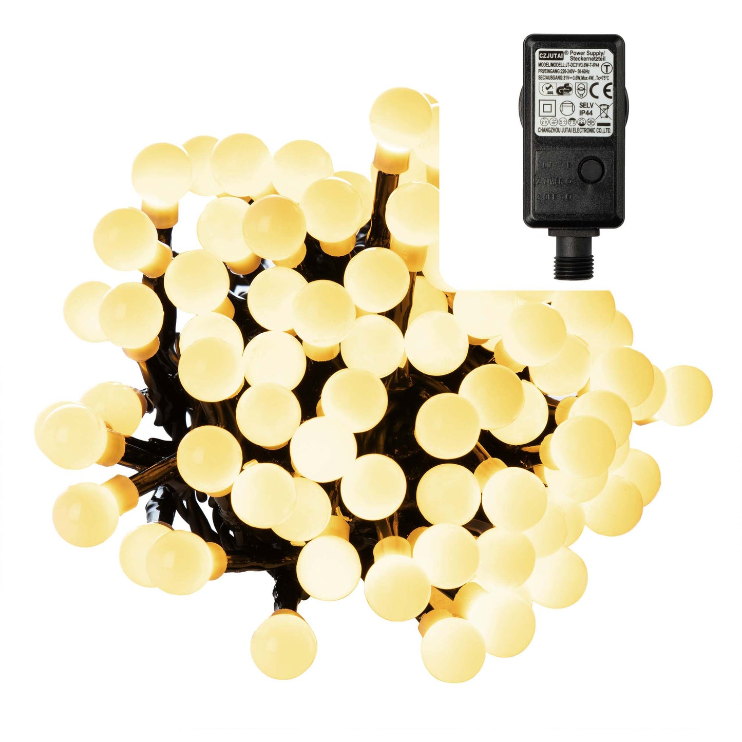 LED-Lichterkette mit Perlen, 80 LEDs ww, mit Timer, Außen-Transformator