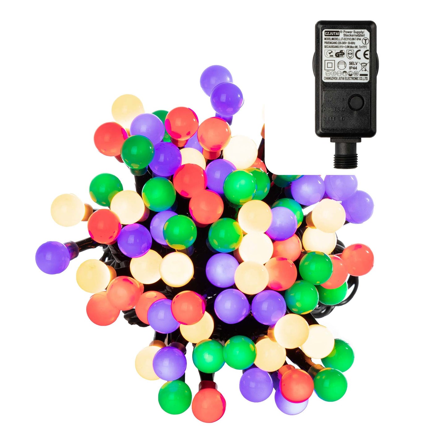 LED-Lichterkette mit Perlen, 80 LEDs multicolor, mit Timer, Außen-Transformator