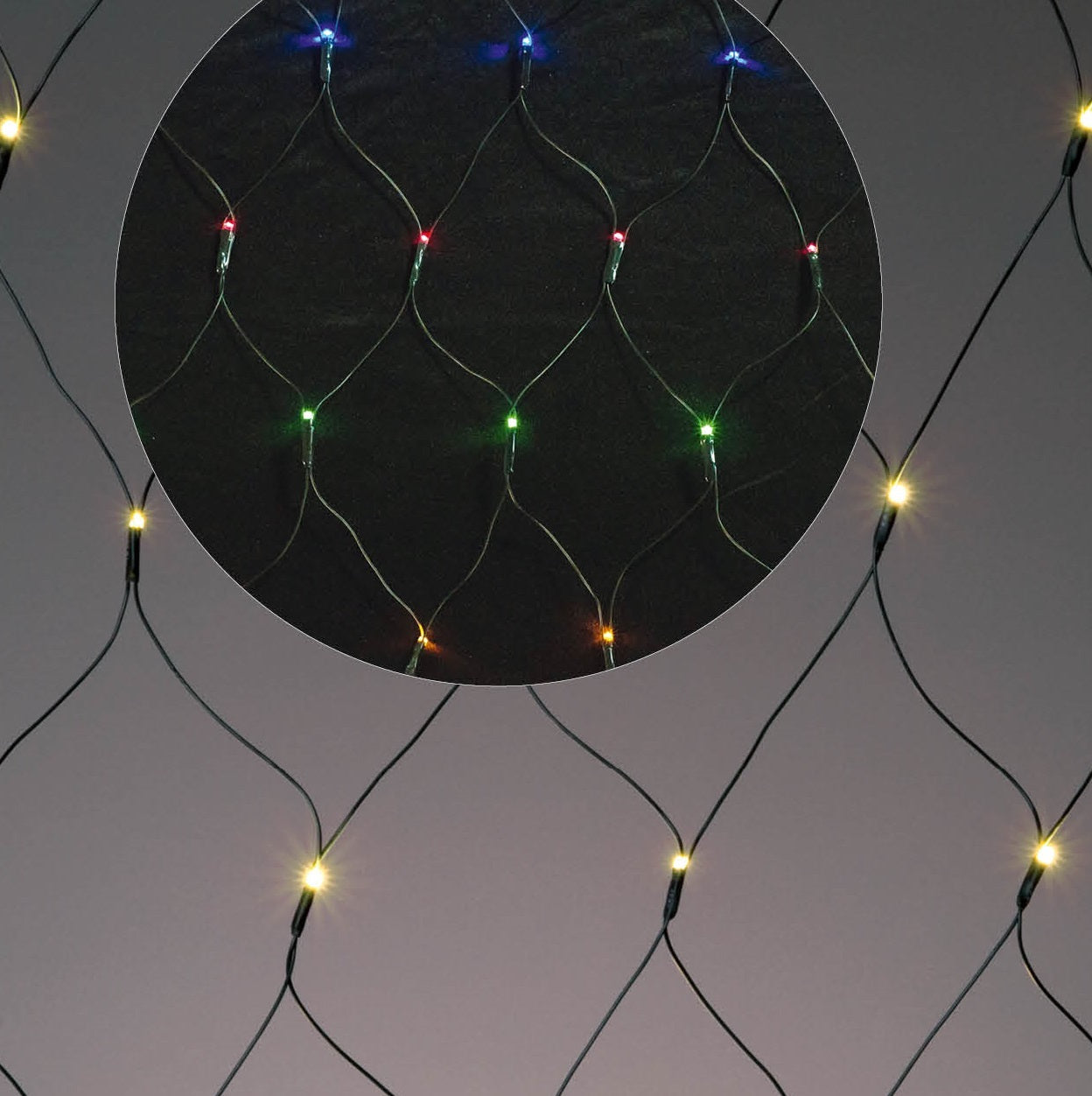 LED-Lichtnetz, 1,5*3m, 200 LEDs, umschaltbar von ww auf multicolor, Außen-Transformator