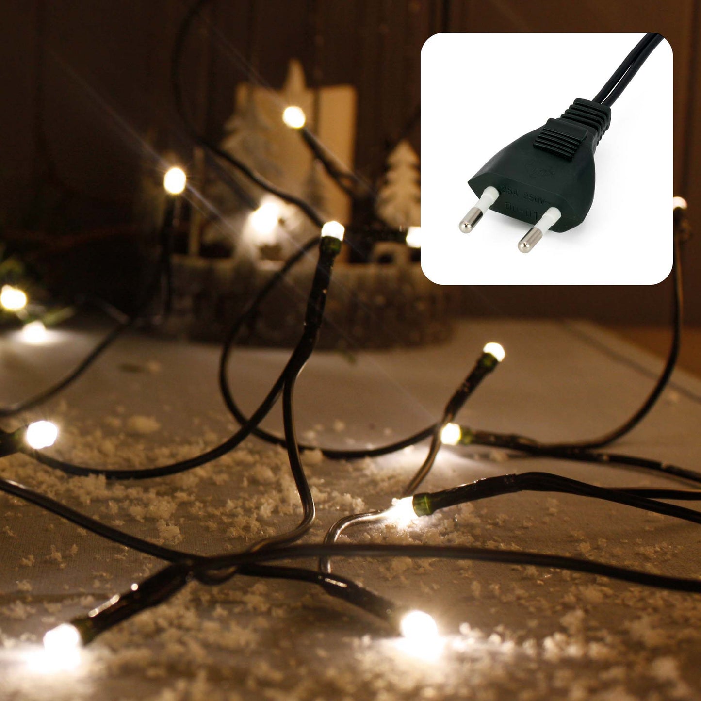50-tlg. LED-Lichterkette, warm-weiß, grünes Kabel, Euro-Stecker, 577587