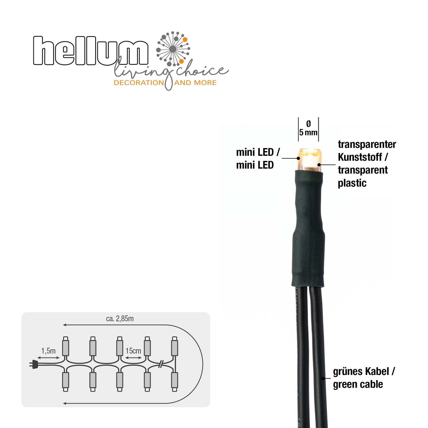 50-tlg. LED-Lichterkette, warm-weiß, grünes Kabel, Euro-Stecker, 577587